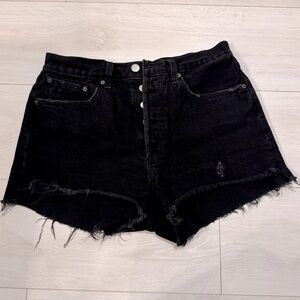 Denim Forum Yoko High Rise Cut Off Jean Shorts Distressed Raw Hem Black Size 28